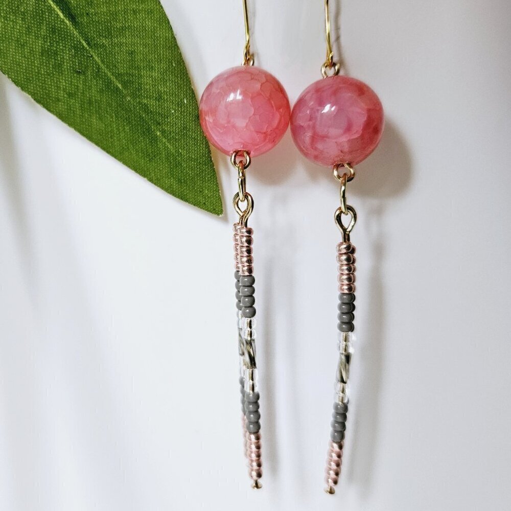 2/$27 | Pink Crystal Beaded Indigenous Native Fringe Earrings | Handmade